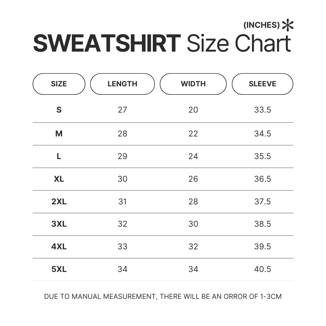Sweatshirt Size Chart - Donkey Kong Shop